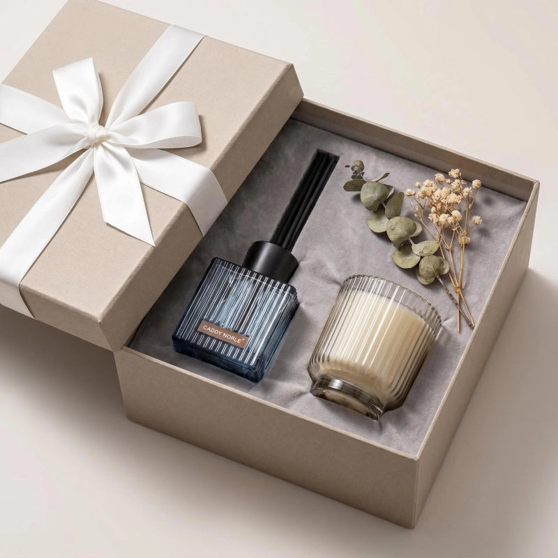 The Blue Hearth Scent Ritual Gift Set | Ribbed Glass Candle + Reed Diffuser for Corporate & Private Label