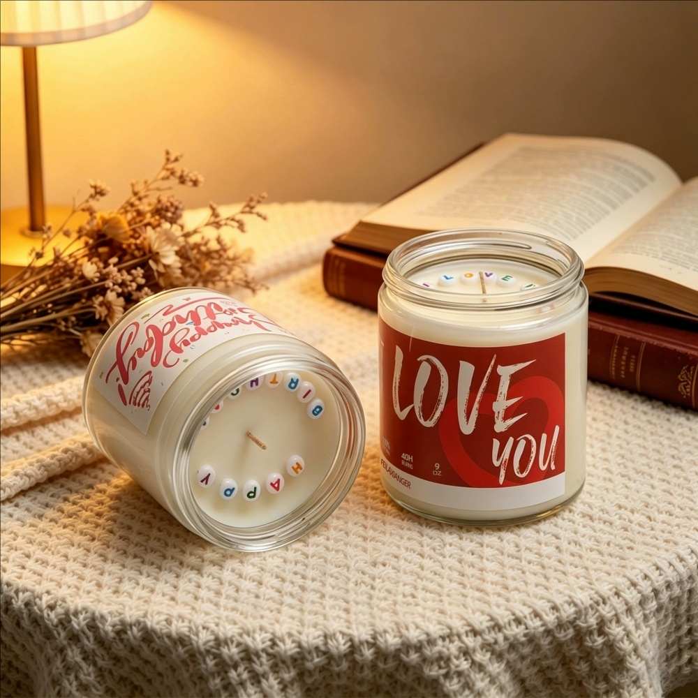 Clear Glass Jar Candle with Custom Letter Beads | Valentine Gift | Ritual Wick
