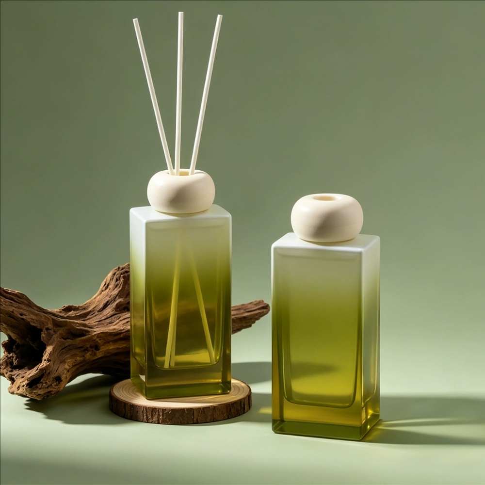 Gradient Green Square Glass Reed Diffuser | Zero Alcohol | Ritual Wick