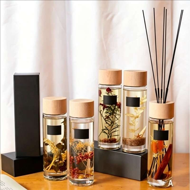 Straight Tube Wooden Cap Preserved Flower Reed Diffuser | Zero Alcohol Long Lasting Home Hotel Business Gift Fragrance