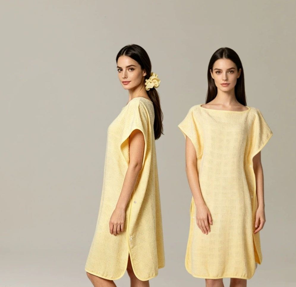 Wearable Button Bath Towel Robe | 10A Antibacterial Quick-Dry Spa Wrap