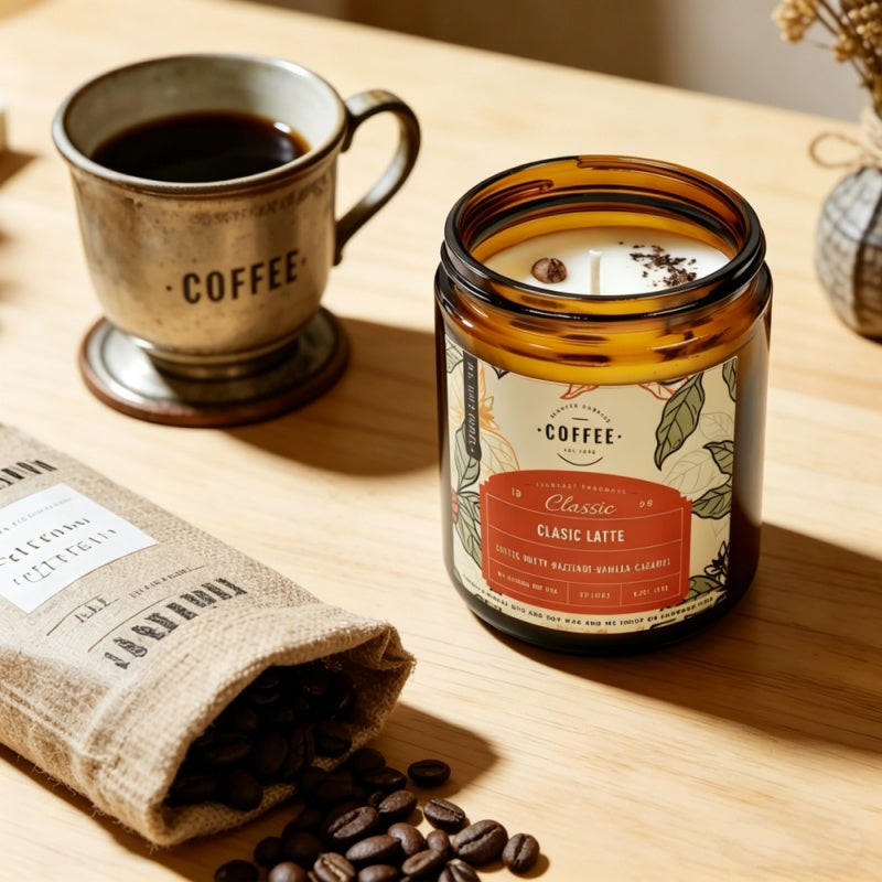 Amber Glass Coffee Scented Soy Candle | Bulk-Ready for Custom Gift Sets