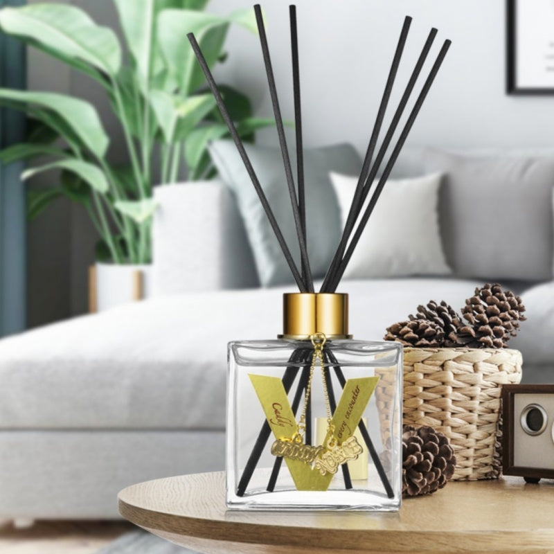 Modern Square Glass Reed Diffuser with Gold Charm | Bulk-Ready for Custom Gift Sets