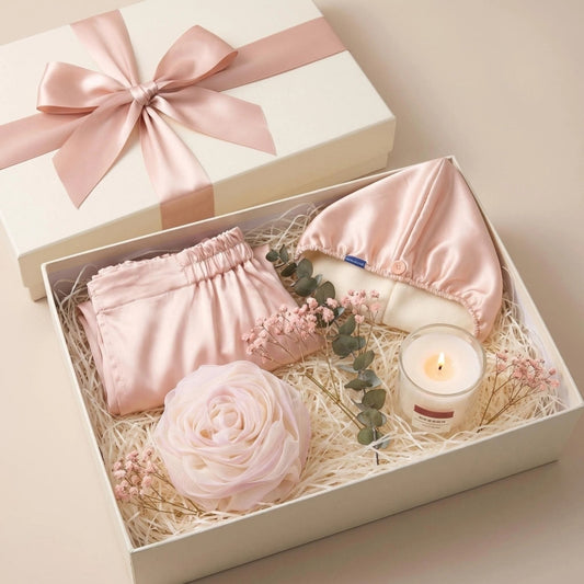 The Wild Rose At-Home Spa Ritual Gift Set | Curated Luxury Bath Wrap, Hair Wrap, Rose Sponge & Candle Collection