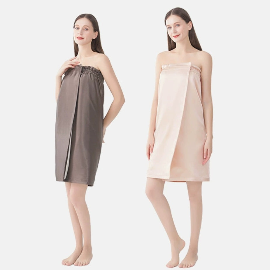 Double-Layer Satin Crystal Fleece Bath Wrap Skirt | 7A Antibacterial Magic-Towel Loungewear