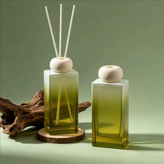 Gradient Green Square Glass Reed Diffuser | Zero Alcohol | Ritual Wick