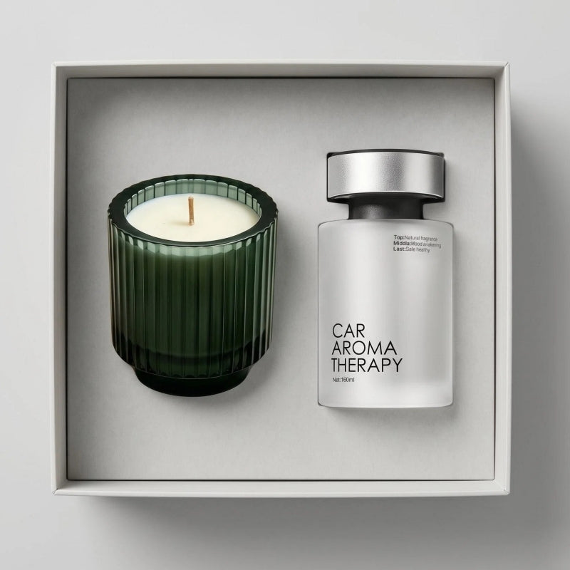 Home & Car Aroma Gift Set | Ribbed Soy Candle + Car Diffuser for Corporate & Retail