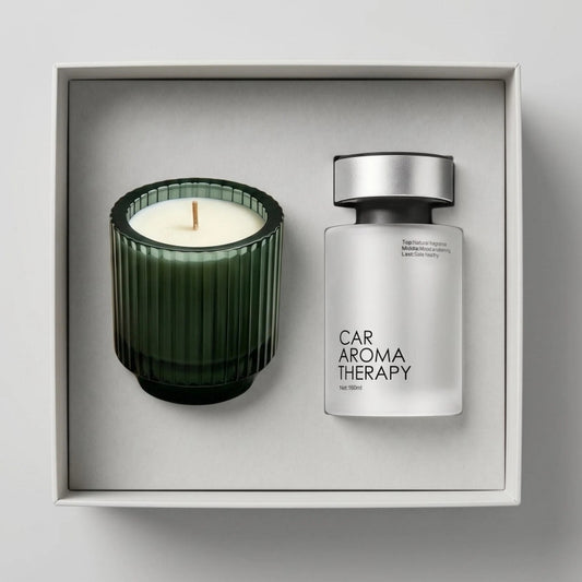 Home & Car Aroma Gift Set | Ribbed Soy Candle + Car Diffuser for Corporate & Retail