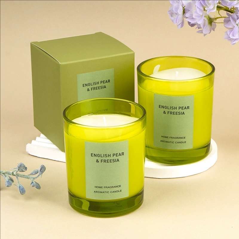Lime Green Glass Soy Wax Candle | English Pear & Freesia | Ritual Wick