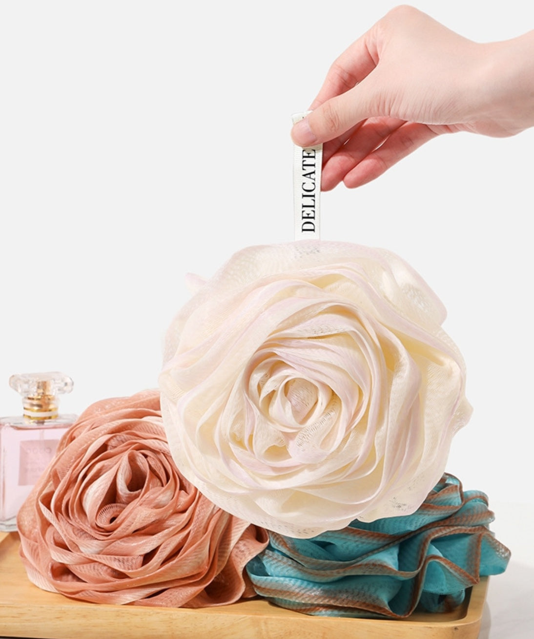 Rose-Shaped Bath Sponge | Premium Dual-Color Loofah, 75g Large Size