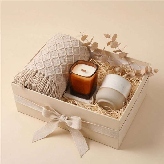Cozy Hearth Ritual Gift Set | Knit Blanket & Amber Candle | Ritual Wick