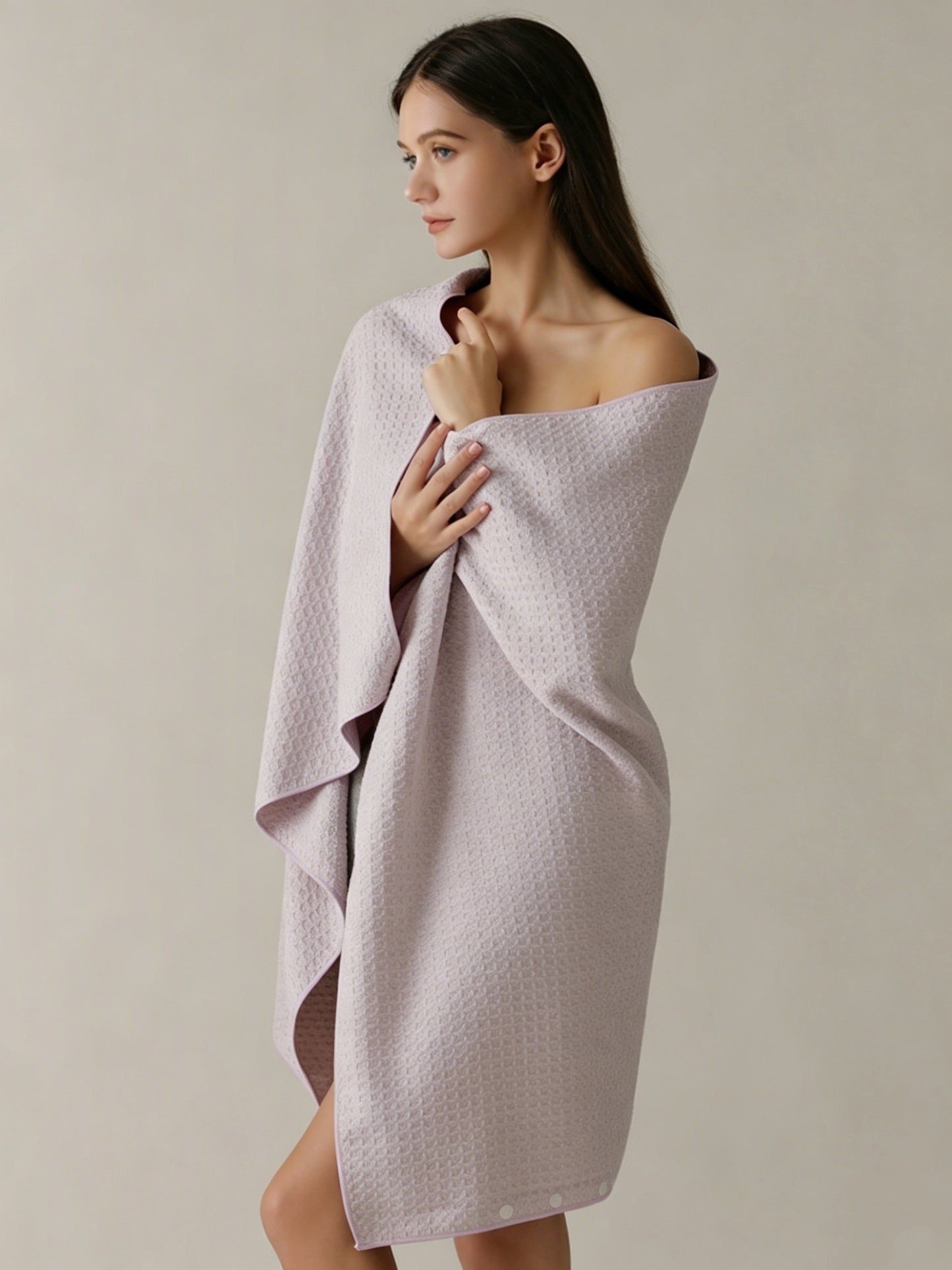 Waffle Weave Snap-Button Bath Wrap | 10A Antibacterial Quick-Dry Towel