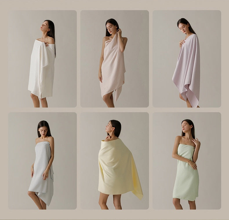 Waffle Weave Snap-Button Bath Wrap | 10A Antibacterial Quick-Dry Towel