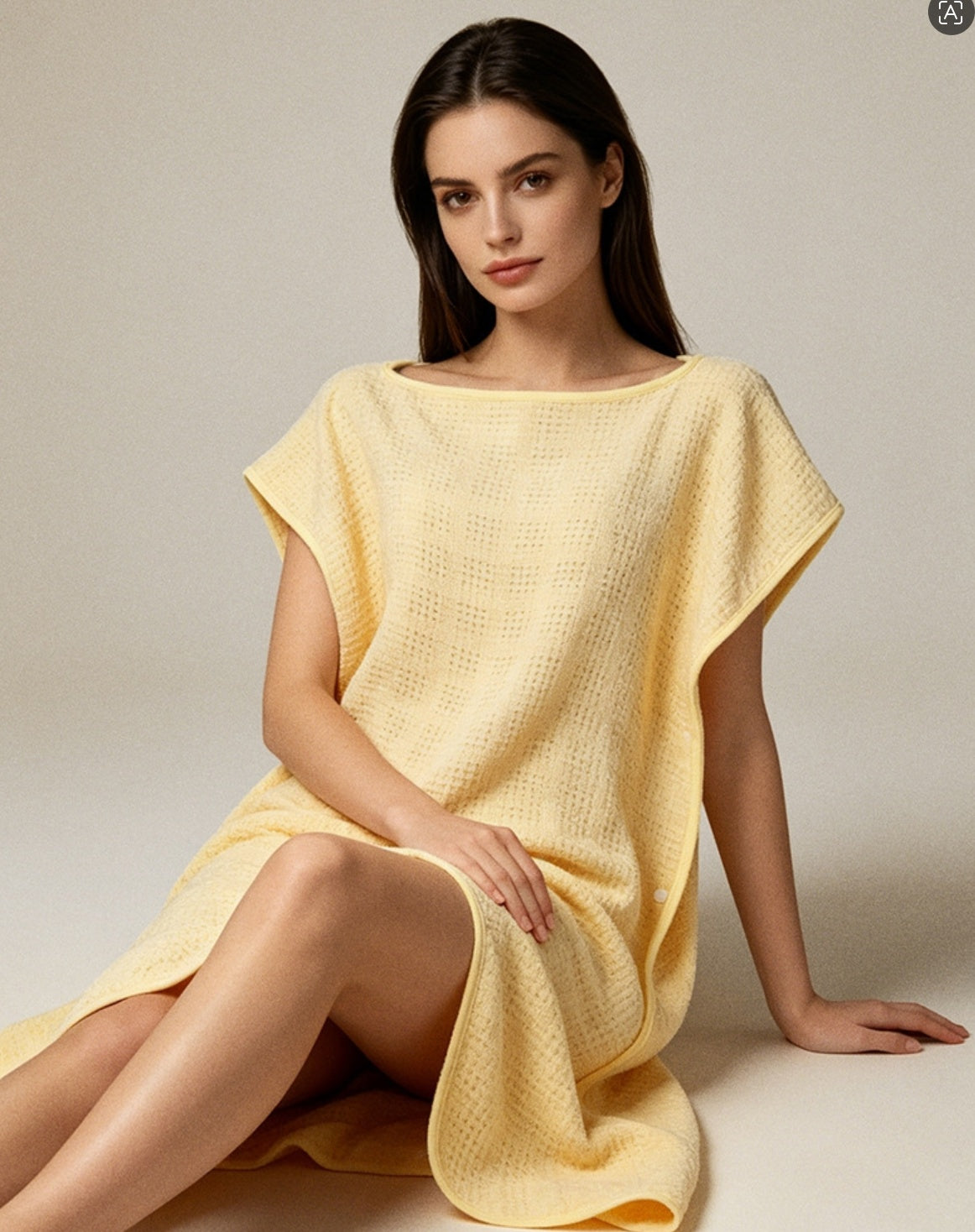 Wearable Button Bath Towel Robe | 10A Antibacterial Quick-Dry Spa Wrap