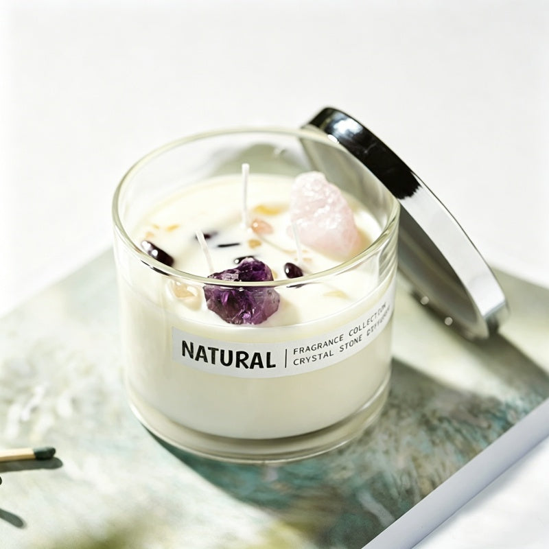 Crystal-Infused Clear Glass Soy Candle | Bulk-Ready for Custom Gift Sets