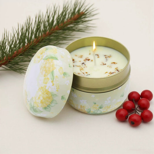 Floral Tin Soy Candle with Dried Botanicals | Bulk-Ready for Custom Gift Sets