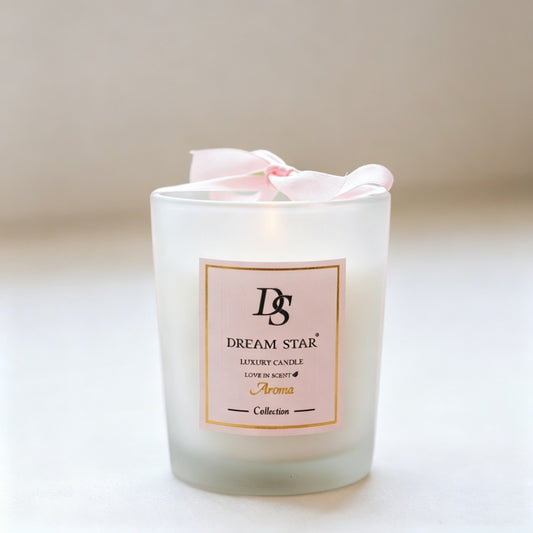 Frosted Glass Soy Candle with Pink Ribbon | Bulk-Ready for Custom Gift Sets